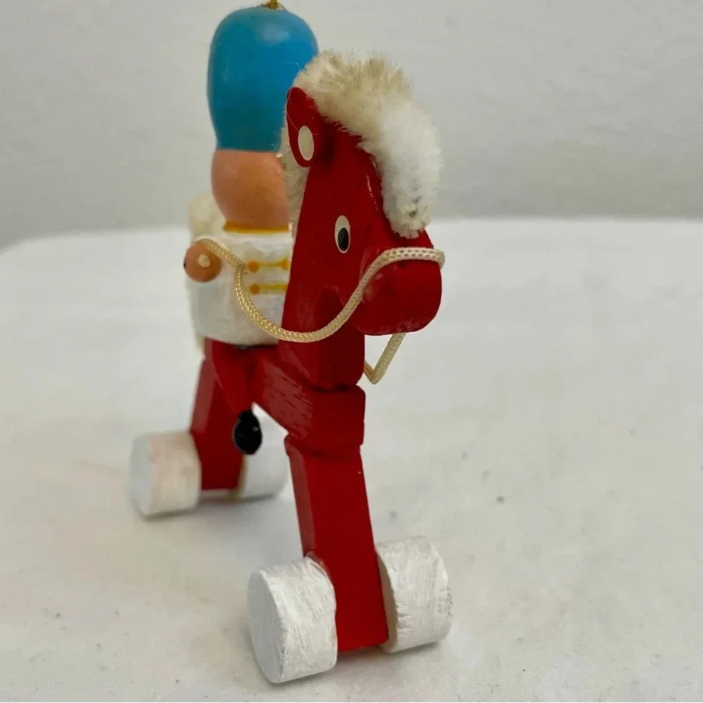 Vintage Russ Country Antique Ornaments Wooden Solider On Red Horse Style #BX2874